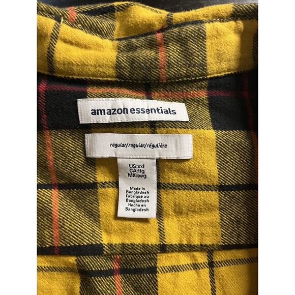 Amazon Essentials Men’s Flannel Yellow Black Long Sleeve Button Front - Picture 3 of 7